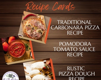 Pizza Recipe Cards Set of 3 - Carbonara Pizza Recipe, Tomato Sauce Recipe, Rustic Pizza Dough Recipe, Downloadable Recipes, PDF, PNG, JPG