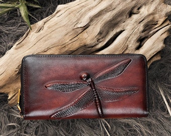 Ladies Wallet - Dragonfly Embossed Leather Wallet Purse Clutch, Full Zipper Wallet, Womens Wallet, Lined Wallet, Full Size Coin Purse Wallet