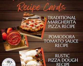 Italian Recipe Cards Set of 3 - Margherita Pizza Recipe, Pomodora Tomato Sauce Recipe, Rustic Pizza Dough Recipe, Download PDF, PNG, JPG