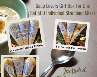 Soup Lovers Gift Box For One Bundle - Set of 9 Individual Size Soup Mixes, Easy Cooking For One, Food Gift Box, Packaged Mixes, Foodie Gifts