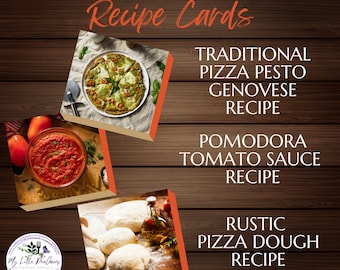 Italian Recipe Cards Set of 3 - Pizza pesto Genovese Recipe, Pomodora Tomato Sauce Recipe, Rustic Pizza Dough Recipe, Download PDF, PNG, JPG