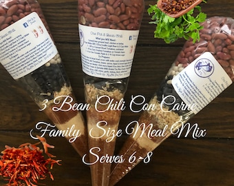 3 Bean Chili Con Carne Meal Mix - Family Size Dinner Mix, Packaged Classic Chili Mix, Slow Cooker Chili Mix, Mexican Bean Chili, Foodie Gift