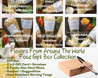 Flavors From Around The World Food Gift Box Collection - Set of 6 Family Size Packaged Meal Mixes, Food Gifts, Food Gift Box For Friends