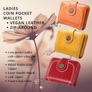 Ladies Zip-Around Wallet Clutch - Womens Minimalist Wallet, Vegan Leather Wallet,  Boho Charm Snap Close, Coin Zipper Close, Wallet Gifts