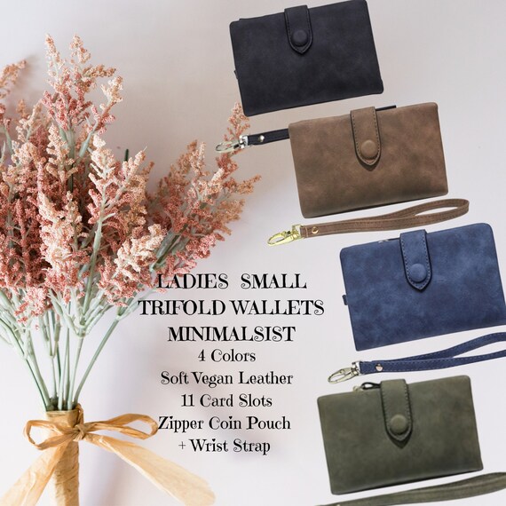 Ladies Short Tri-fold Leather Wallet Womens Wristlet Wallet - Etsy