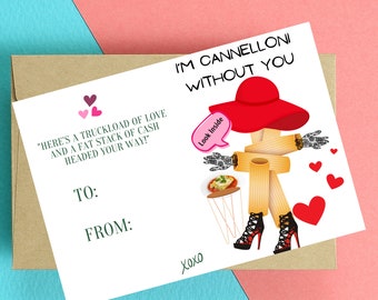 Missing You Card - I’m Cannelloni Without You, Printable Downloadable Funny Pasta Pun Card, Money Card, Unique Pasta Lover Greeting Cards