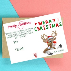 Cartes drôles mignonnes - carte de voeux imprimable téléchargeable, jolie carte de Noël, carte pliable, carte cadeau de l'argent, carte Rudolph, carte-cadeau pour enfants