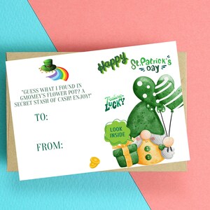 Tarjeta de dinero del Día de San Patricio: linda y divertida tarjeta de duende, tarjeta de felicitación descargable, tarjeta única, tarjeta de regalo del Día de San Patricio imprimible