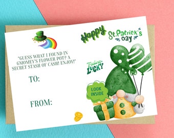 St Patrick's Day Money Card - Leprechaun Cute Funny Card, Downloadable Greeting Card, Unique Card, Printable St Patrick's Day Gift Card