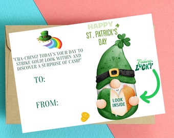 St Patrick's Day Money Card - Cute Funny Leprechaun Card, Downloadable Greeting Card, Unique Card, Printable St Patrick's Day Gift Card