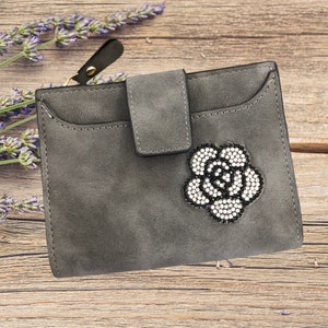 Cartera de mujer: cartera con flores y diamantes de imitación, cartera retro con diseño de flores, cartera de piel vegana con cremallera, carteras de mujer, carteras de regalo