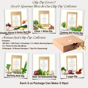 Gourmet Chip Dip Lovers Food Gift Box 6 Packaged Mixes, Artisan Made Seasoning Mixes, Appetizer Gifts, Snack Food, Side Dish Recipes image 1