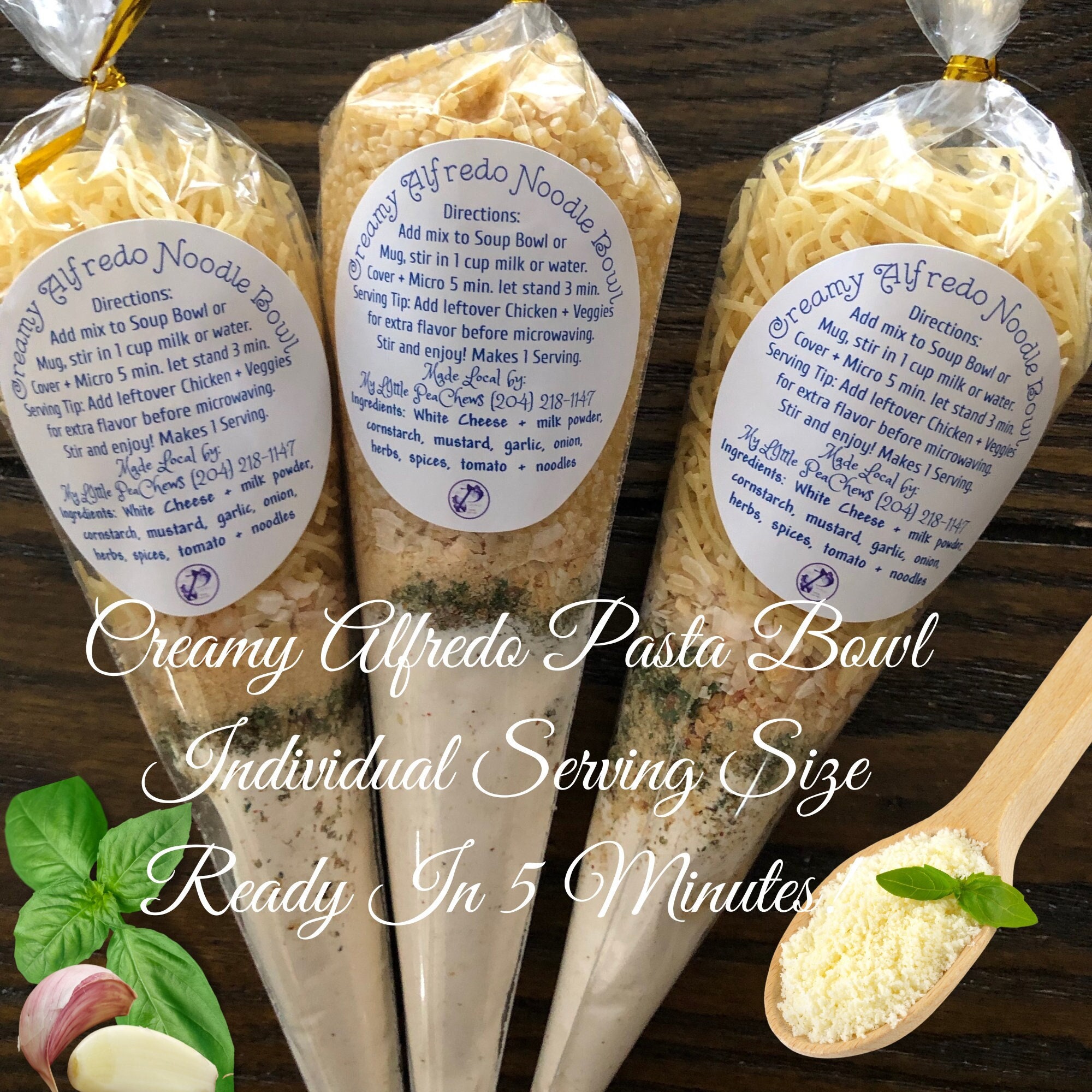 Creamy Alfredo Pasta Bowl Individual Meal for One, DIY Meal Kit, Pasta