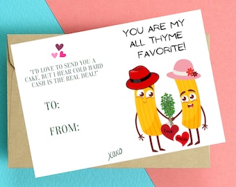 Thinking of You Card - Printable and Downloadable Greeting Card, You Are My Favorite, Funny Pasta Pun Card, Money Card, Unique Gift Cards
