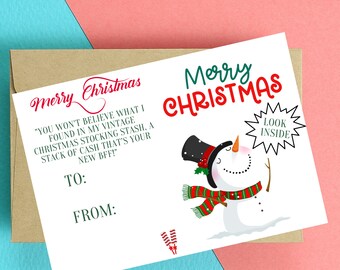 Cute Funny Merry Christmas Money Card - Printable Downloadable Merry Christmas Greeting Card, Cute Christmas Snowman Card, Snowman Gift Card