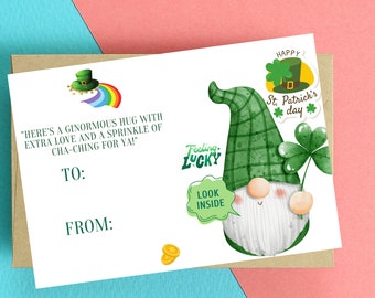 St Patrick's Day Money Card - Funny Cute Leprechaun Card, Downloadable Greeting Card, Unique St Patrick's Day Card, Printable Gift Card