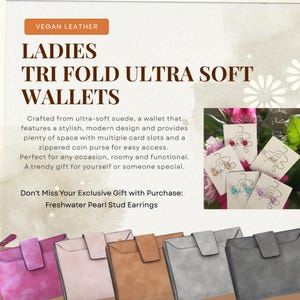 Carteras de gamuza ultrasuave para mujer: rosa claro u oscuro, beige, gris oscuro o claro, carteras minimalistas, cartera pequeña, cartera de tres pliegues, monedero