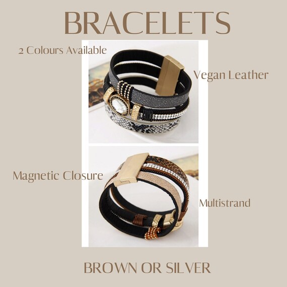 Vegan Leather Wide Cuff Bracelet: Multi Strand Magnetic 