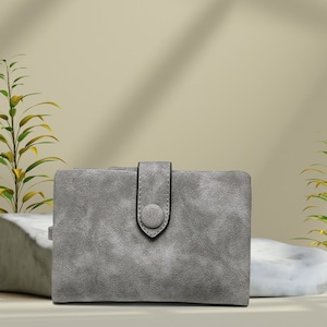Light Grey Ladies Wallet - Super Soft Suede Wallet with Wrist Strap, Vegan Leather Wallet Clutch perfect for Minimalists, Wallet Mom Gifts