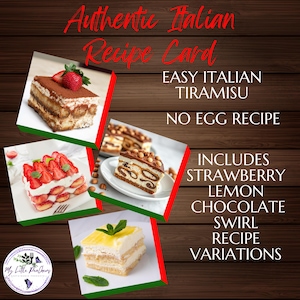 Easy Italian Tiramisu Recipe Card - No Egg Tiramisu Recipe, Popular Italian Dessert Recipe, Printable Dessert Recipe, Downloadable PDF