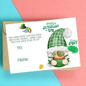 St. Patricks Day Geldkarte - süße lustige Koboldkarte, druckbare herunterladbare Grußkarte, einzigartige Karte, druckbare St Patricks Day Card