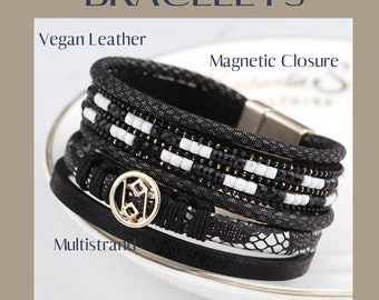 Ladies Wide Bracelet - Charm Cuff Bracelet, Magnetic Close Bracelet, Rope Bracelet, Bracelet Gifts, Wide Band Bracelets, Statement Bracelets