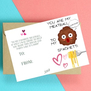 Ich liebe dich Geschenkkarte - Druckbare herunterladbare Grußkarte, Meine Fleischbällchen zu meinen Spaghetti, lustige Pastakarte, Geldgeschenkkarte, Valentinstagskarte