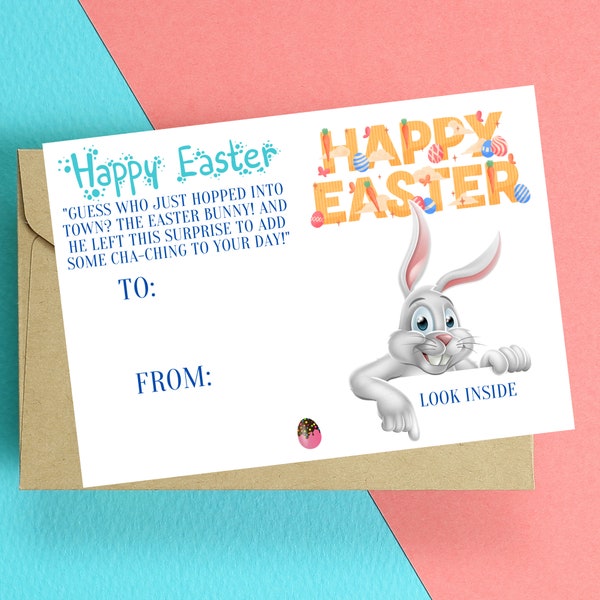 Happy Easter Money Card - Cute Eater Bunny Funny Card, Printable Card, Downloadable Easter Card, Printable Gift Card JPG, PNG, PDF Files