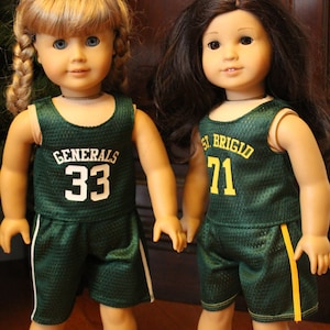 Basic Customized Jersey and Shorts set, for Basketball or other team uniforms, Made for American Girl, but also fits other 18&quot; dolls
