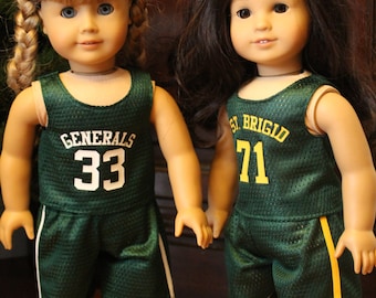 Basic Customized Jersey and Shorts set, for Basketball or Team uniforms, Made for American Girl, but also fits 18" dolls