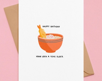 Funny Udon Noodle Birthday Card: Kawaii Asian Food Pun