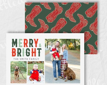 Red & Green Western Christmas Card - Digital Cowboy Boots Holiday Card - Country Christmas Template - Rustic Cowboy Theme - Instant Download