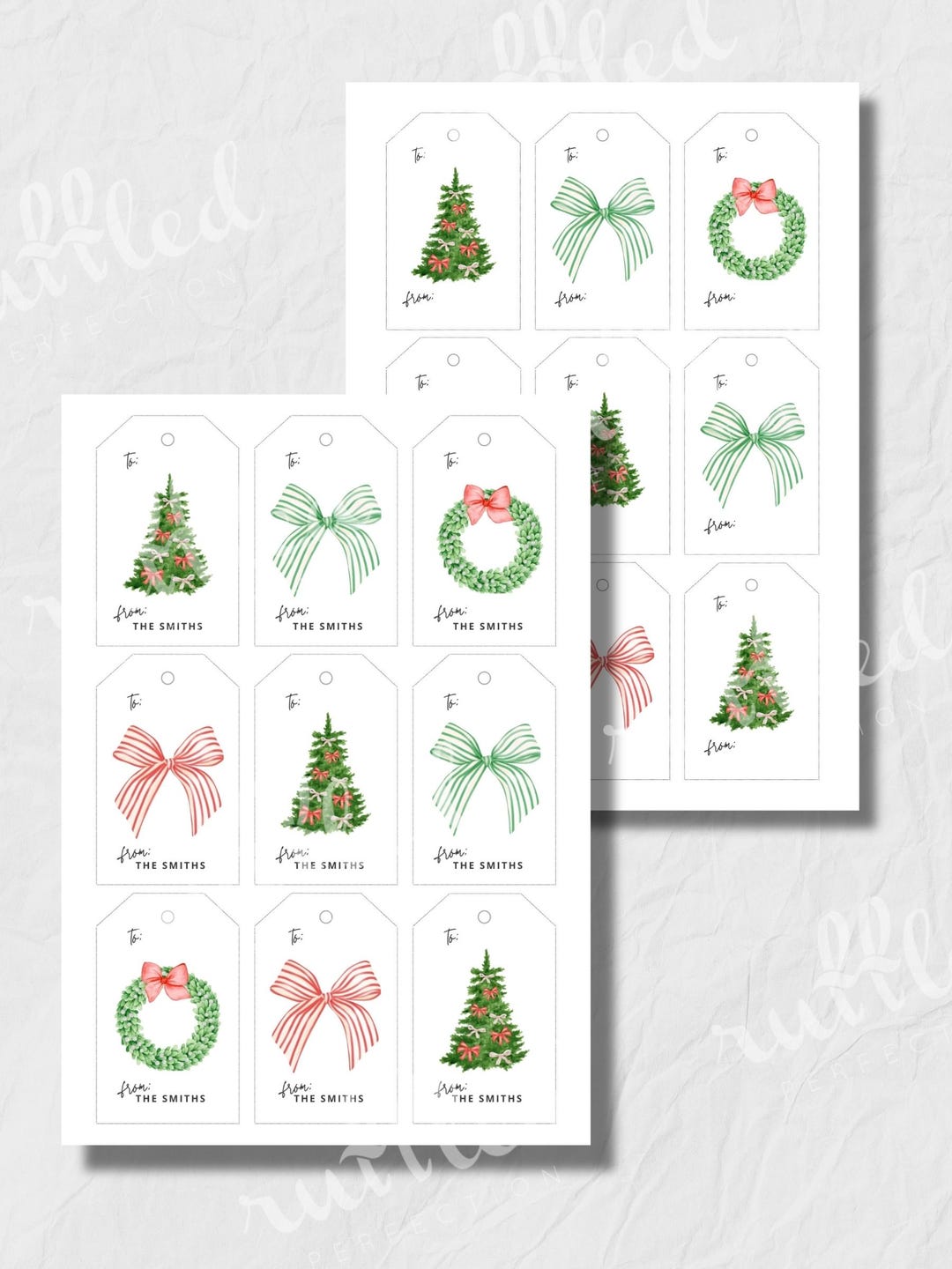 Watercolor Christmas Tree With Bows | Printable Gift Tags ...