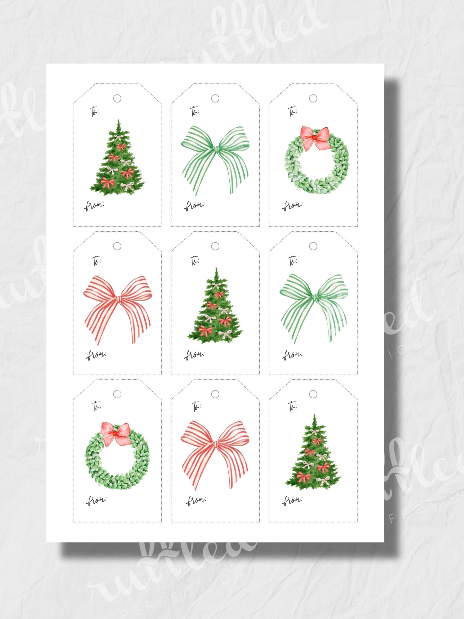 Watercolor Christmas Tree With Bows | Printable Gift Tags ...