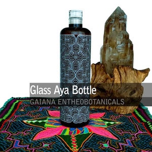 Aya Bottle, 1000ml Glass Empty Bottle for Ayahuascatea with Shipibo Art, Beautiful Ceremonial Ayahuasquero Piece