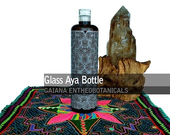 Aya Bottle, 1000ml Glass Empty Bottle for Ayahuascatea with Shipibo Art Beautiful Ceremonial Ayahuasquero Piece FREE SHIPPING