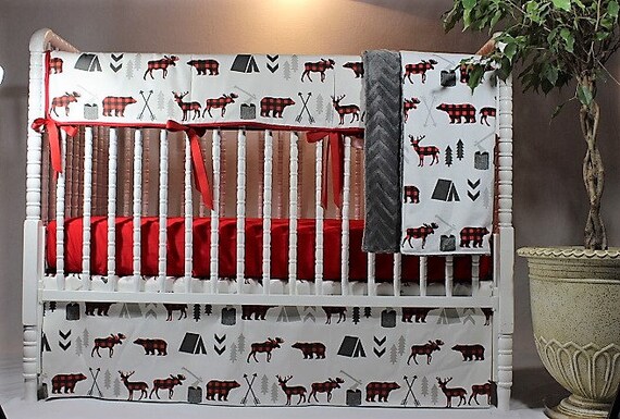 Boy Buffalo Plaid Baby Bedding Boy Woodland Bedding Boy Etsy