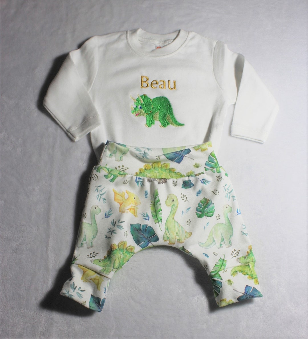 Dinosaur Baby Boy Coming Home Outfit Set Personalize Dinosaur Bodysuit
