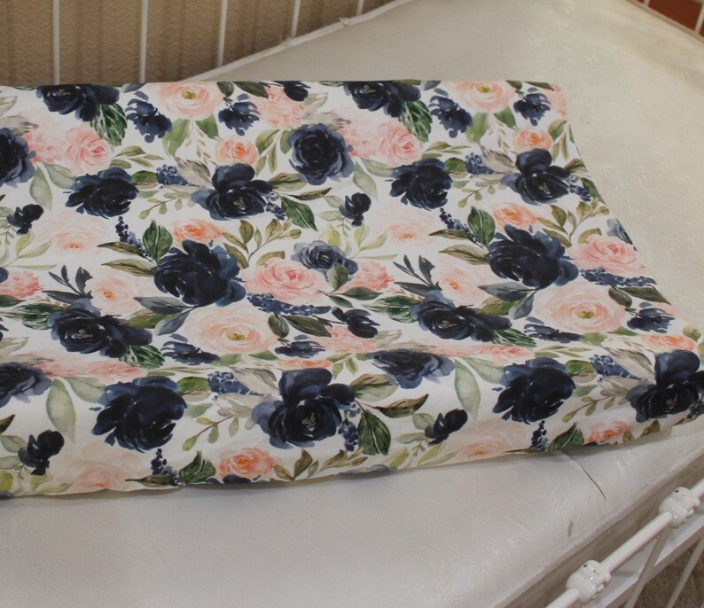 Blush Pink Navy Watercolor Floral Changing Pad Cover Navy Etsy