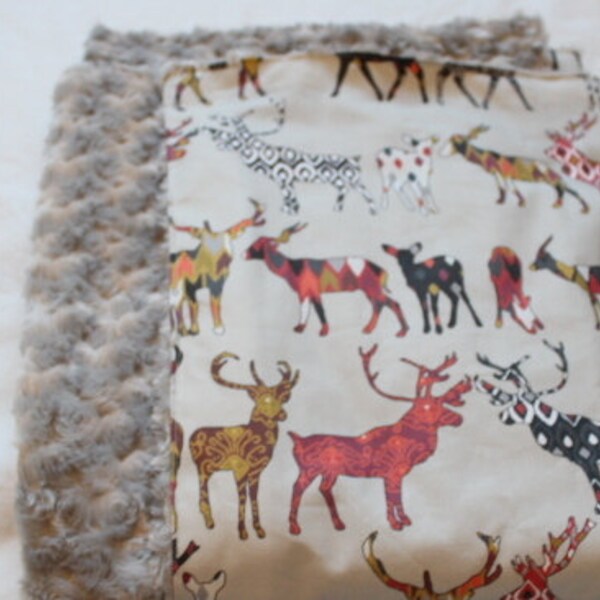 Modern Boho Tribal Woodland Deer Baby Boy Blanket, stag, woodland baby bedding, woodland fitted, Infant Blanket 36 x 40 in.