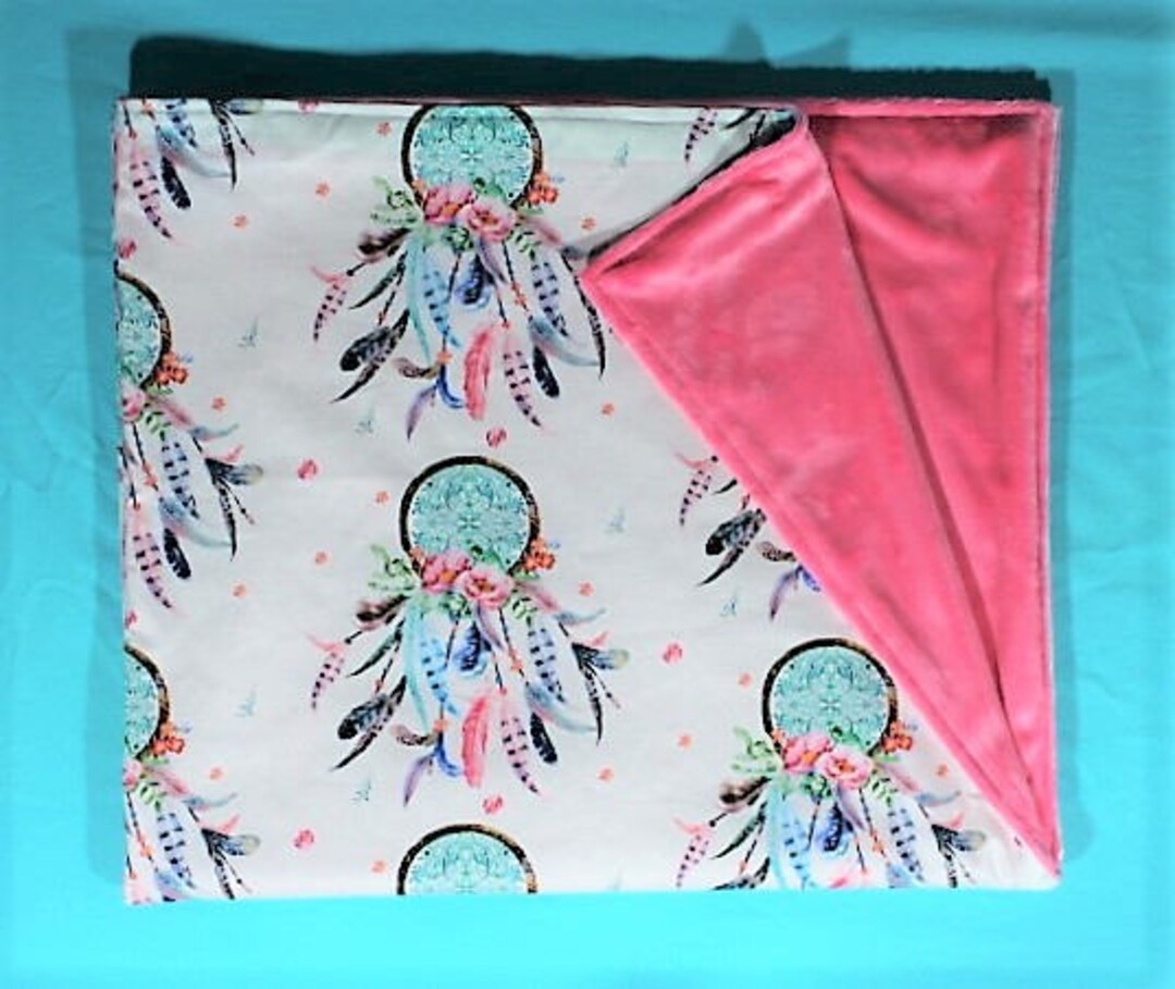 Dream Catcher Baby Blanket, Dreamcatcher Toddler Blanket, Pink and Aqua