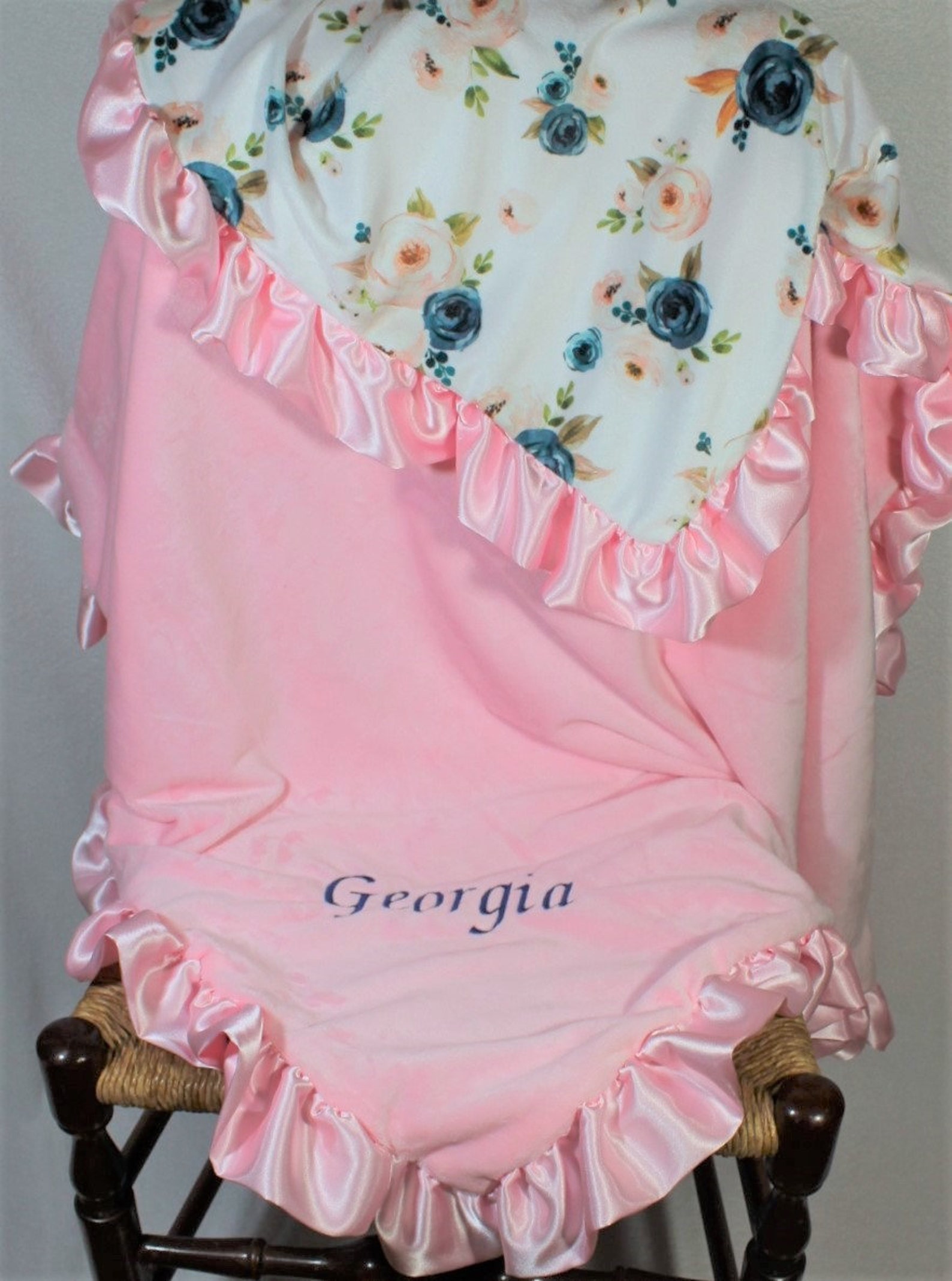 Floral Baby Blanket Satin Ruffle Blanket Baby Name Blanket Etsy