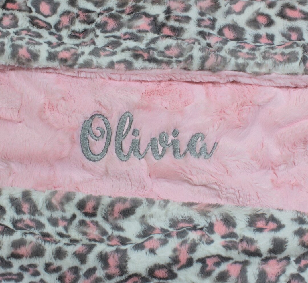 Pink and Gray Leopard Minky Baby Girl Blanket Baby Minky Leopard