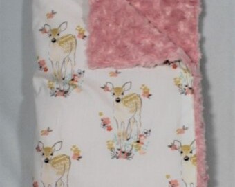 Baby Girl Deer Blanket, Girl Woodland Blanket, Girl Forest Blanket, Woodland Nursery, Pink Deer Blanket, Pink Forest Blanket, Pink Woodland