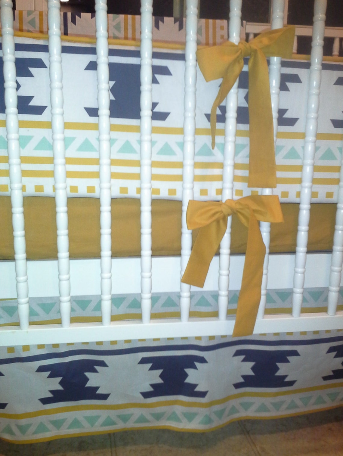 Navajo Navy Blue Baby Bedding Bumper Pads Flat Bed Skirt Etsy