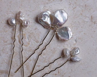 Bridal Pearl Hair Pin Set, Freshwater Pearl Bridal Hair Pins, Bridal Pearl Hair Piece, Pearl Wedding Hair Accessory, Natural Pearl Hair Pins