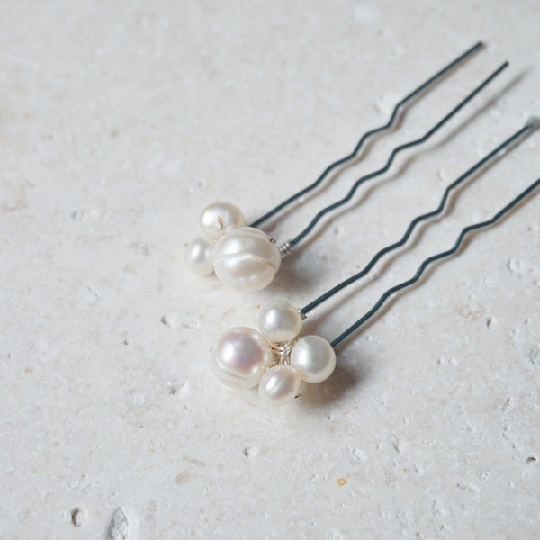 10 Pcs Cluster Freshwater Pearl Hair Pin Set, Bridal Pearl Hair Piece, Pearl Wedding Hair Accessory, Natural Pearl Hair Pins, Cluster Pearls