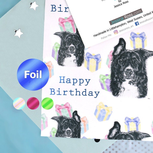 2x A3 Sheets of Border Collie Sheep Dog Foiled Wrapping Paper - Gift Wrap for Canine Animal Lovers - For Him - For Her - Presents for Pets