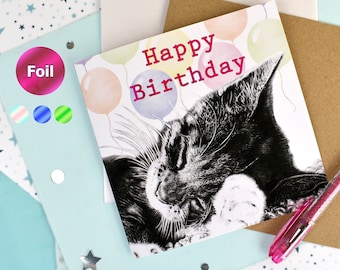 Tabby Cat Birthday Card - Cat Portrait - Happy Birthday - Greetings Card - Feline Animal Lovers - Gift for Him - Gift for Her