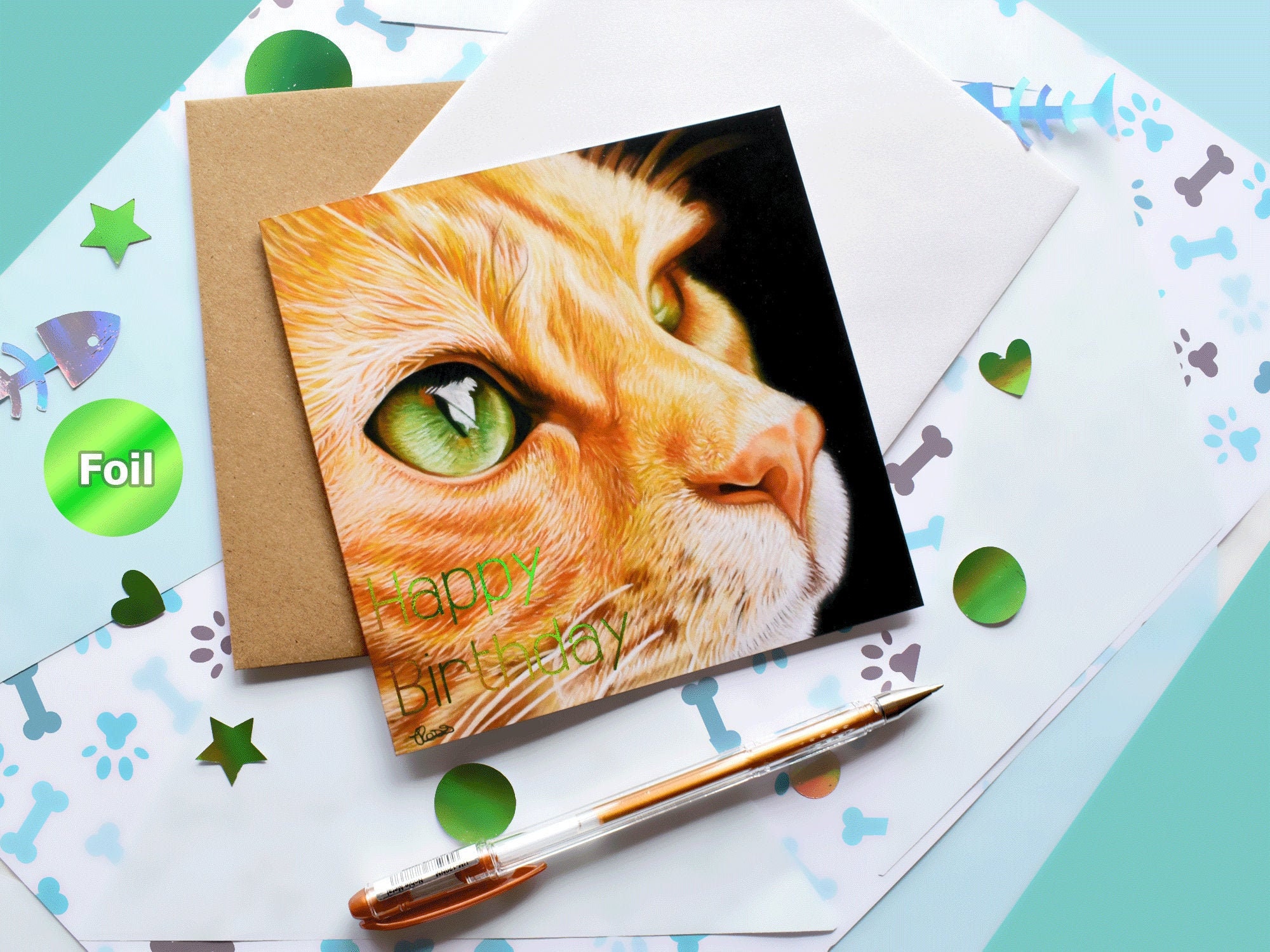 Ginger Tabby Tom Cat Happy Birthday Greeting Card for Feline Animal
